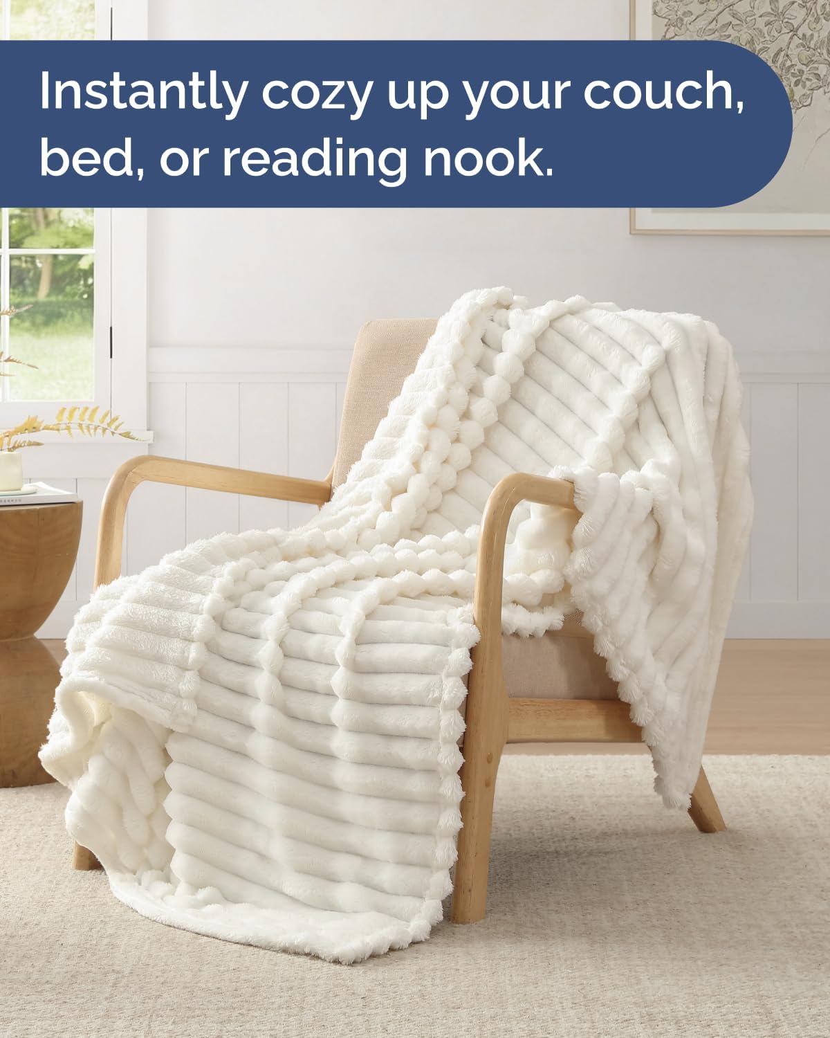 Super Soft Fleece Blanket Throw Size - Fleece Throw Blanket for Bed, Couch & Chair - Cozy, Warm & Breathable - All Season Fuzzy, Cute Decor, Microplush Bedding for Women, Men & Teens - 50x60, Ivory - Image 4