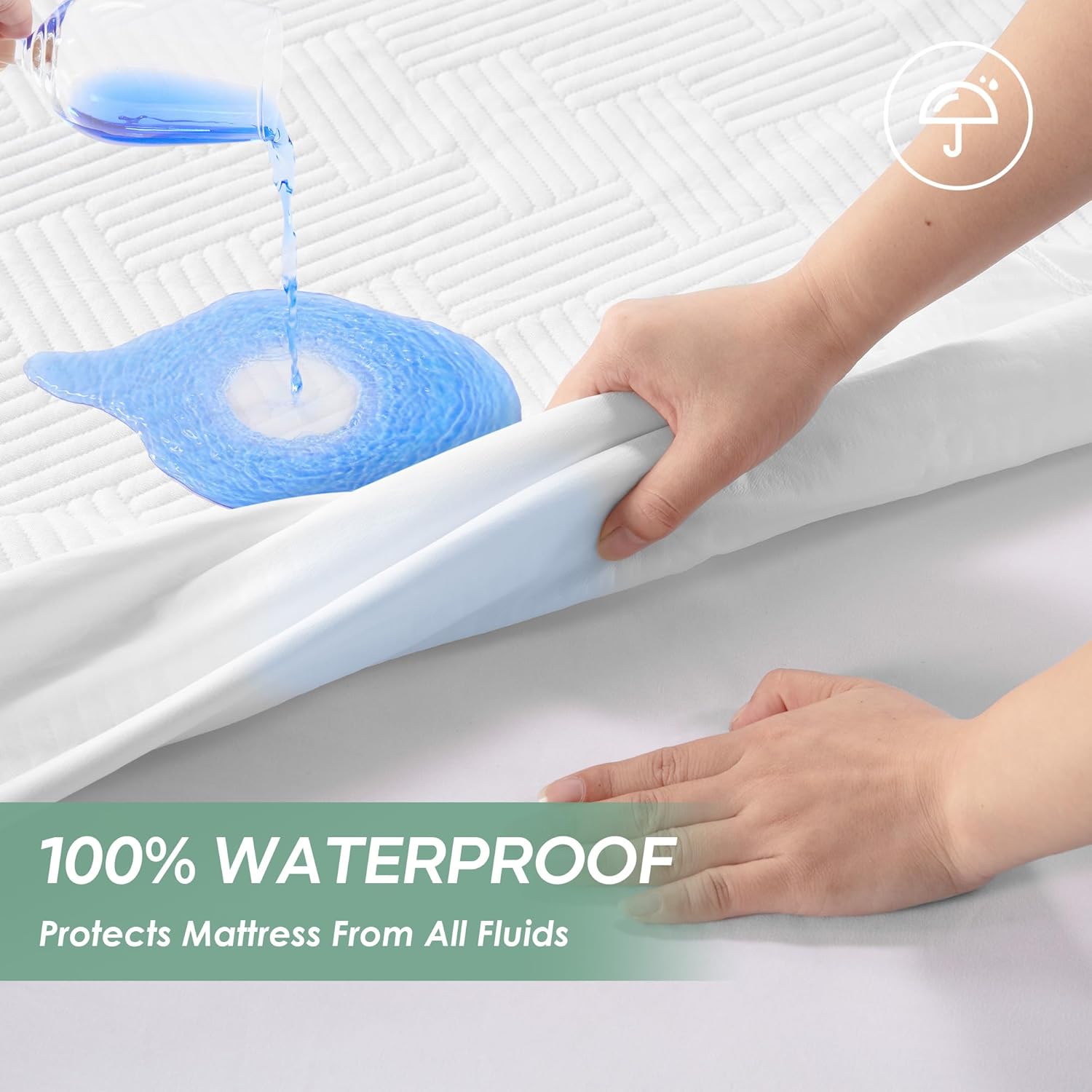 Queen Size 100% Waterproof Mattress Protector, Mattress Pad Cover Fitted 8
