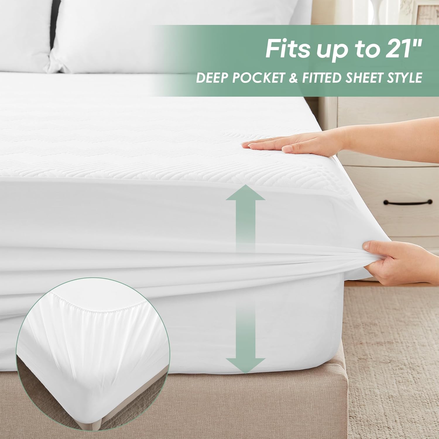 Queen Size 100% Waterproof Mattress Protector, Mattress Pad Cover Fitted 8