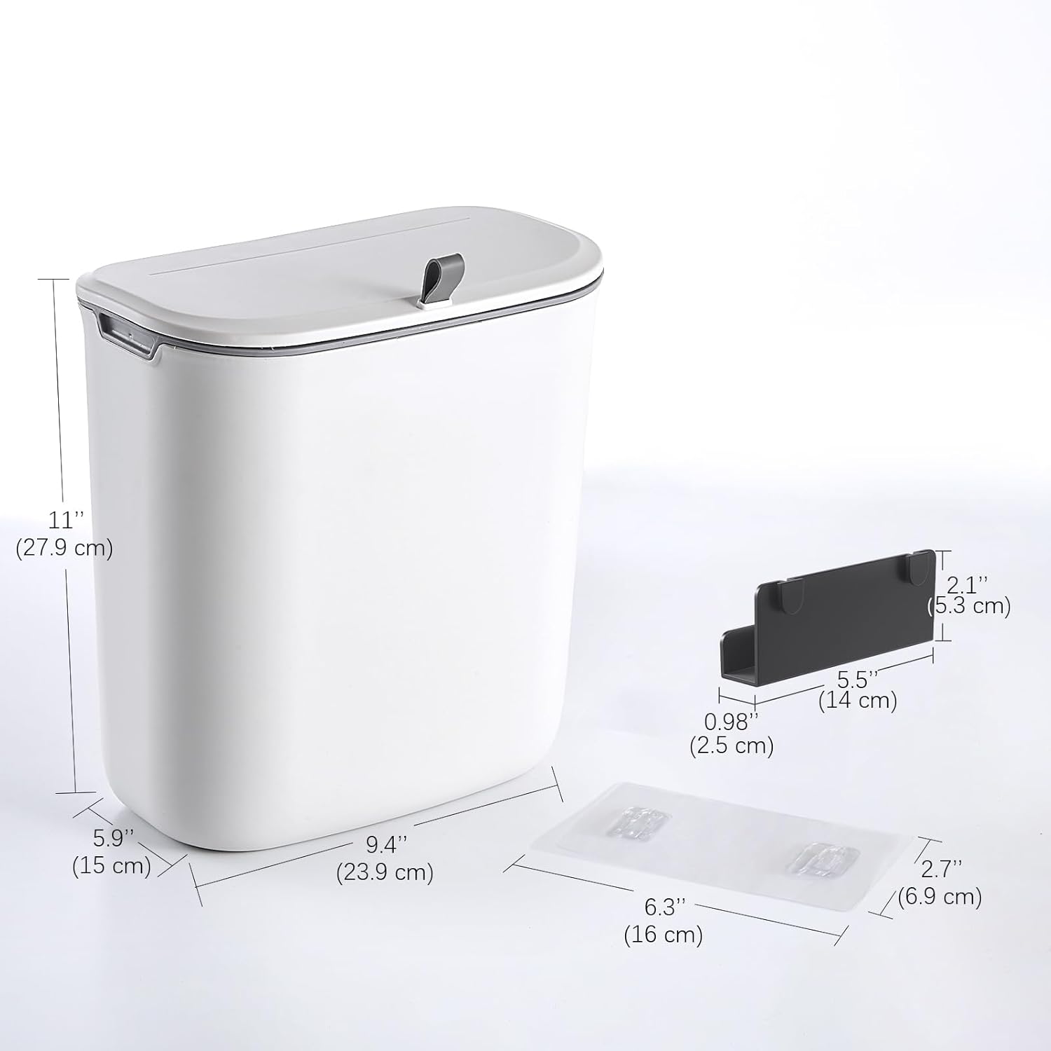 Compost Bin, 2.5 Gallon Hanging Trash Can with Lid, Kitchen Cabinet Door Under Sink Plastic Garbage Can Wall Mounted Slide Open, White - Image 4
