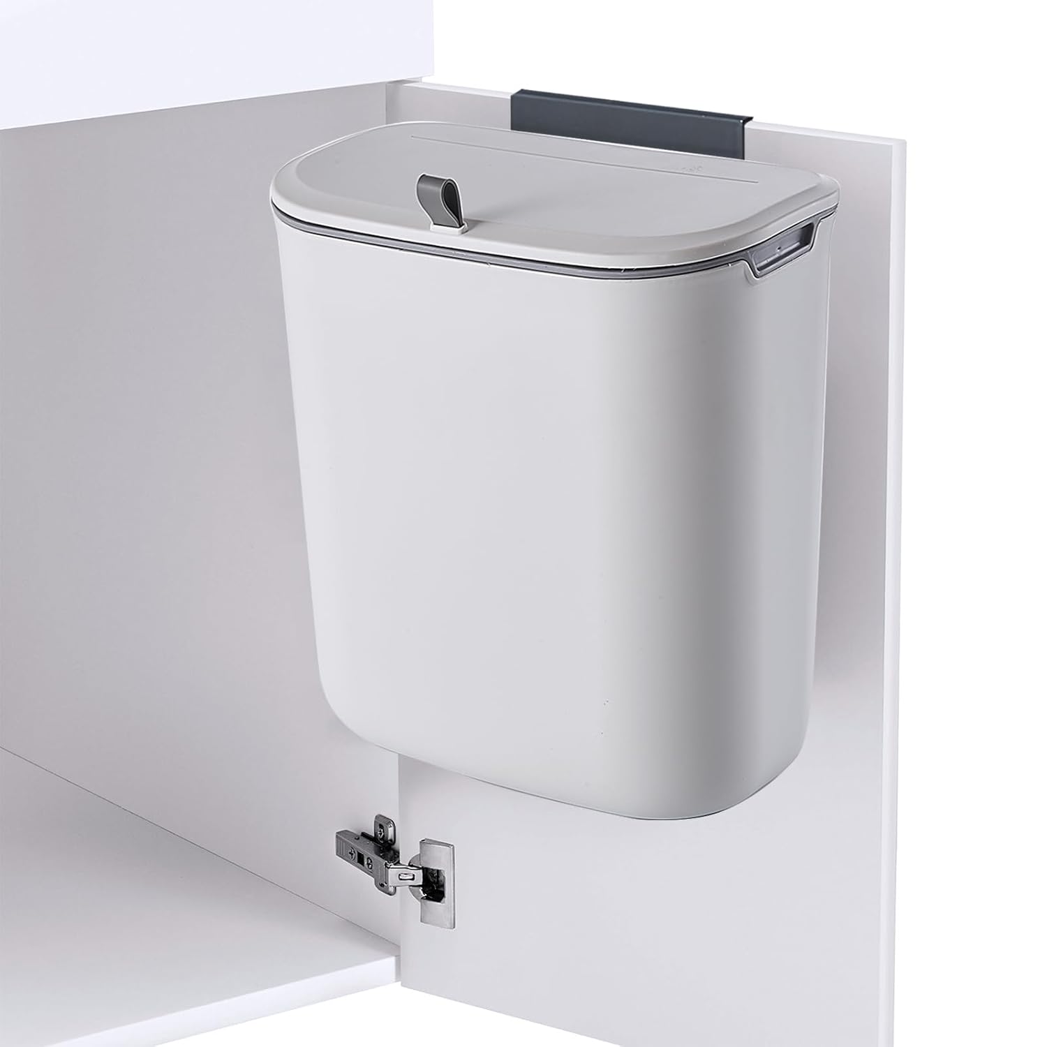 Compost Bin, 2.5 Gallon Hanging Trash Can with Lid, Kitchen Cabinet Door Under Sink Plastic Garbage Can Wall Mounted Slide Open, White - Image 5
