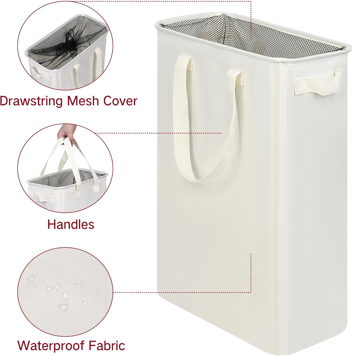 Slim Laundry Hamper with Handles, Collapsible Small Hamper for Laundry, Dirty Clothes Basket for Bedroom, Dorm and Laundry Room, 48L (12.7 Gallon) Beige - Image 4
