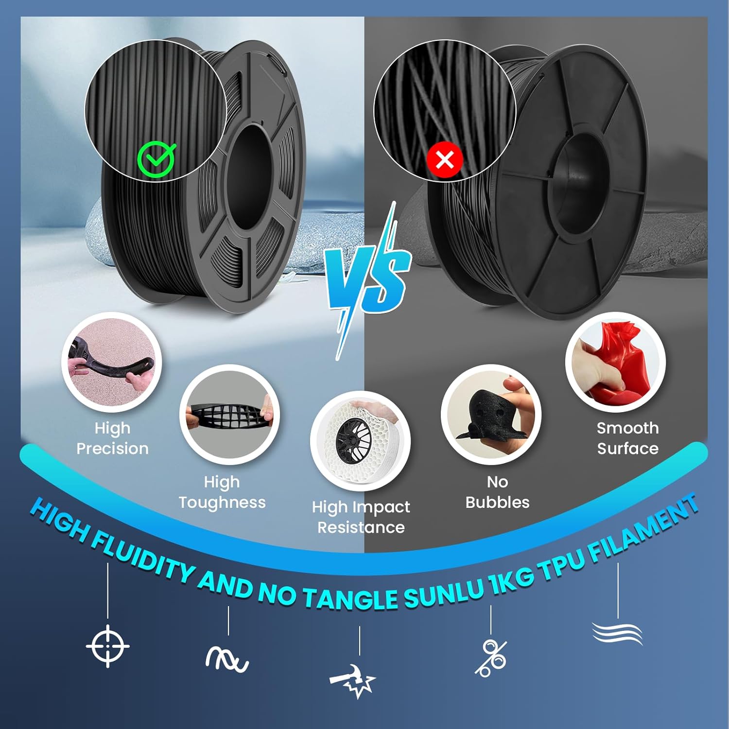 TPU 3D Printer Filament 1.75mm, Flexible 95A TPU Filament, 1KG Soft 3D Filament for Fast Printing, Dimensional Accuracy +/- 0.03mm, Fit Most FDM 3D Printers, TPU White - Image 5