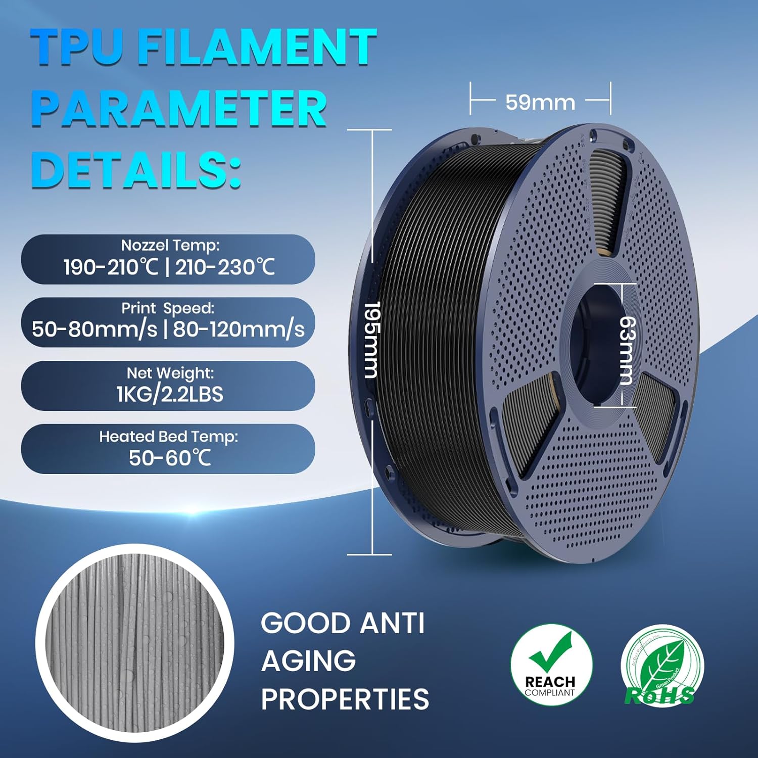 TPU 3D Printer Filament 1.75mm, Flexible 95A TPU Filament, 1KG Soft 3D Filament for Fast Printing, Dimensional Accuracy +/- 0.03mm, Fit Most FDM 3D Printers, TPU White - Image 7