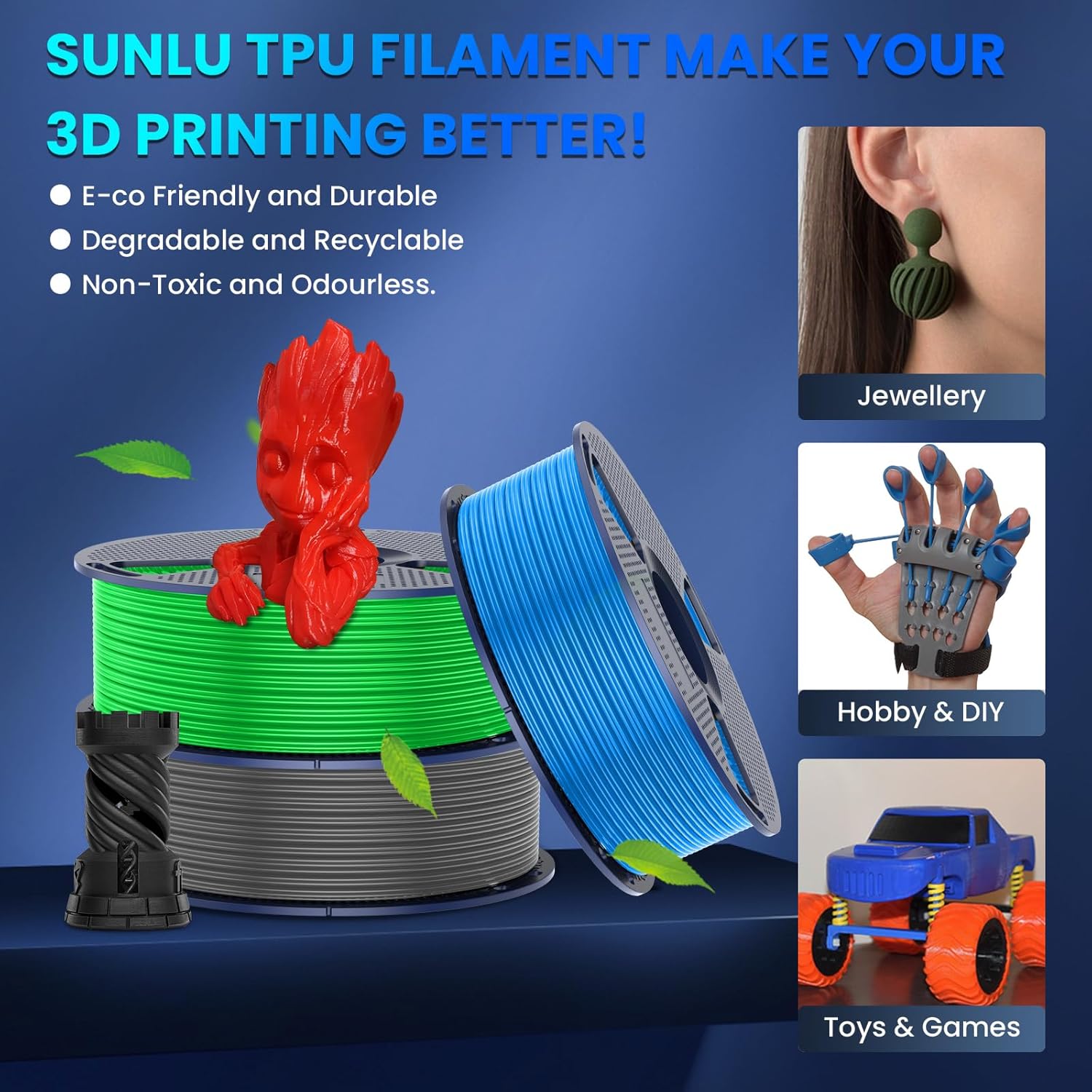 TPU 3D Printer Filament 1.75mm, Flexible 95A TPU Filament, 1KG Soft 3D Filament for Fast Printing, Dimensional Accuracy +/- 0.03mm, Fit Most FDM 3D Printers, TPU White - Image 8