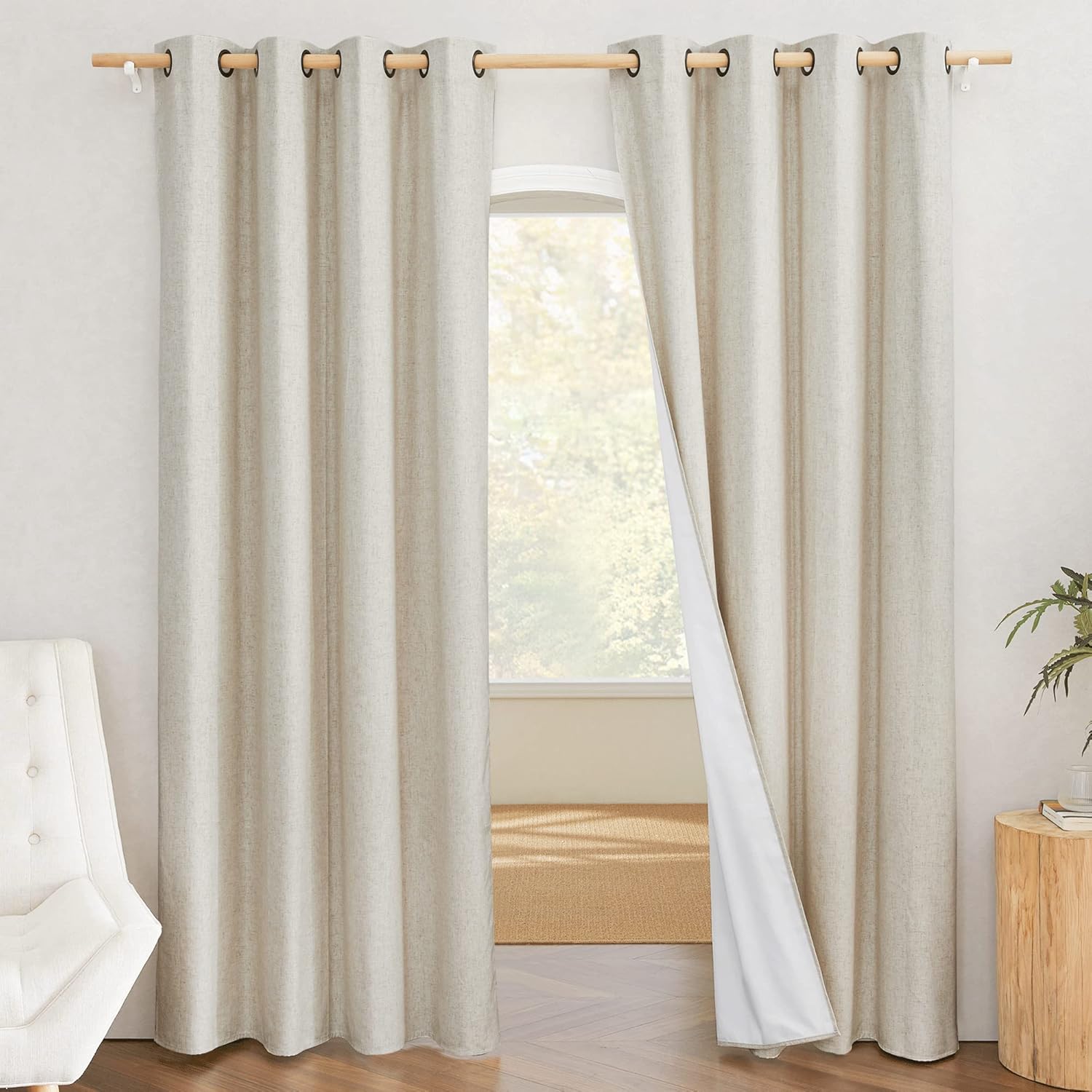 Linen Curtains 84 Inch Long 100% Blackout 2 Panels Natural Thick Farmhouse Living Room Soundproof Curtain Thermal Insulated Window Treatment Door Curtain Drapes (52-Inch Width Each Panel) - Image 1