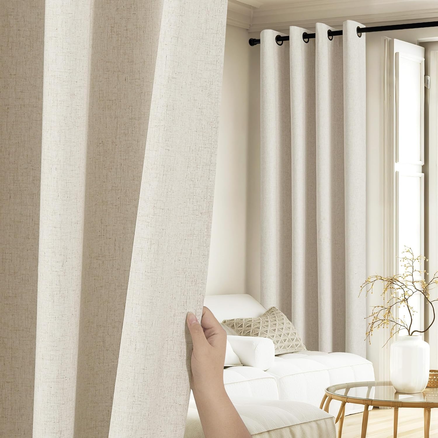 Linen Curtains 84 Inch Long 100% Blackout 2 Panels Natural Thick Farmhouse Living Room Soundproof Curtain Thermal Insulated Window Treatment Door Curtain Drapes (52-Inch Width Each Panel) - Image 2