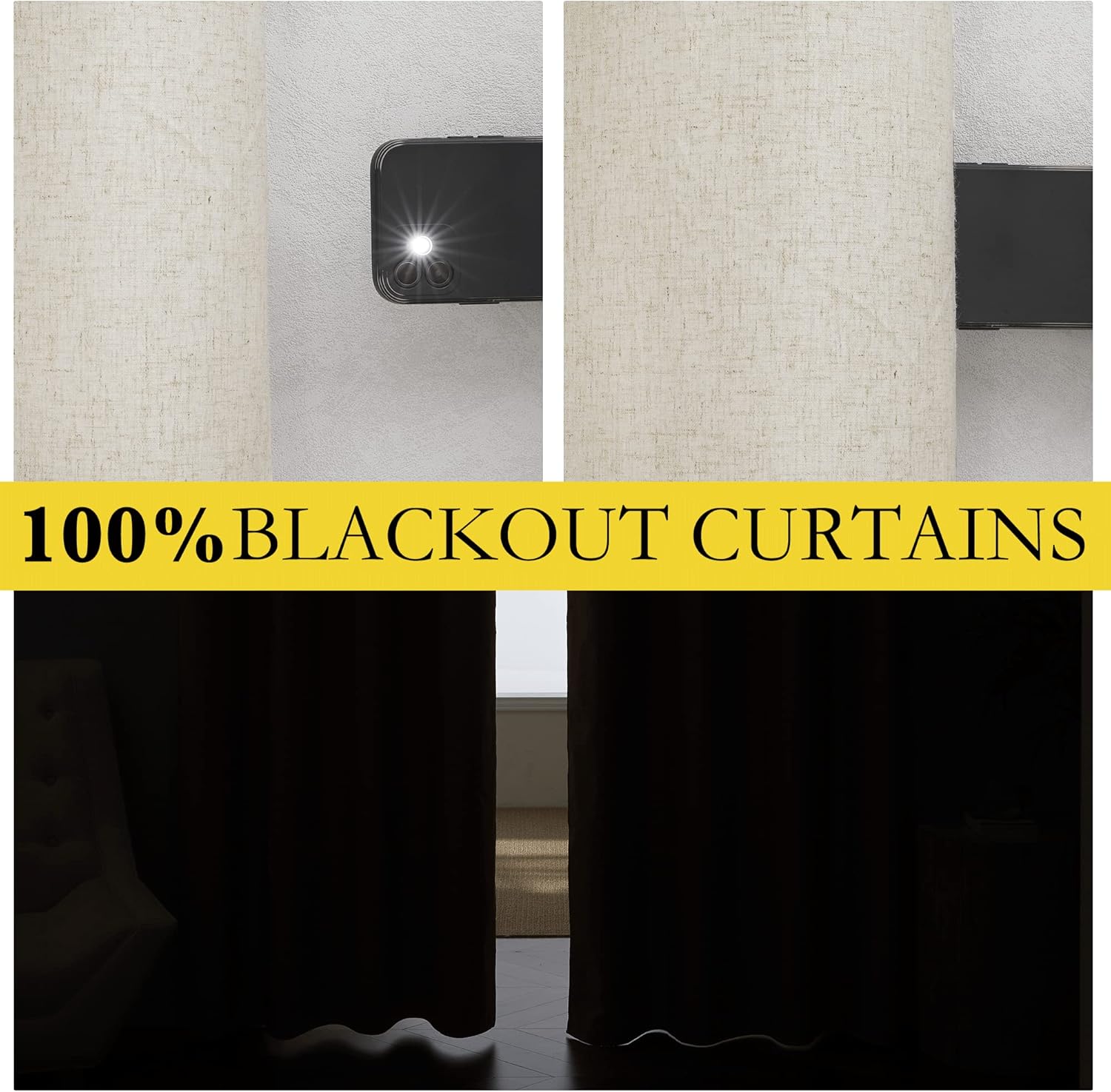 Linen Curtains 84 Inch Long 100% Blackout 2 Panels Natural Thick Farmhouse Living Room Soundproof Curtain Thermal Insulated Window Treatment Door Curtain Drapes (52-Inch Width Each Panel) - Image 3