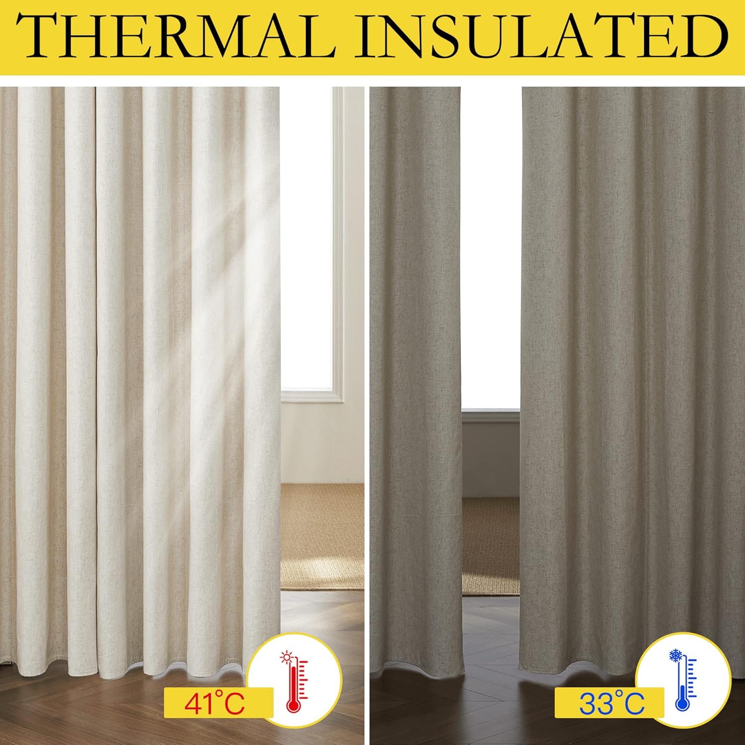 Linen Curtains 84 Inch Long 100% Blackout 2 Panels Natural Thick Farmhouse Living Room Soundproof Curtain Thermal Insulated Window Treatment Door Curtain Drapes (52-Inch Width Each Panel) - Image 6