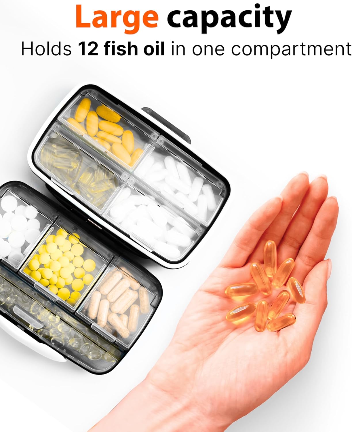 Travel Pill Organizer - Airtight Medicine Case for Traveling Portable Pharmacy Box with Labels Vitamin Container 8 Compartment Supplement Medication Holder Large Capacity Daily Essentials Storage Black - Image 6