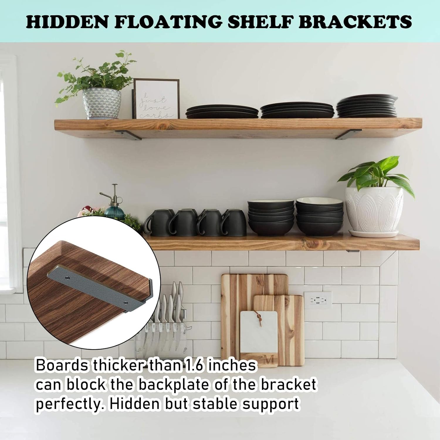 Heavy Duty Floating Shelf Brackets - 1/5 Inch Thick Industrial Black Metal L Brackets, Premium Solid Steel Shelf Supports for Shelves - 5 Inch Heavy Floating Shelves Hardware (4Pcs) - Image 2