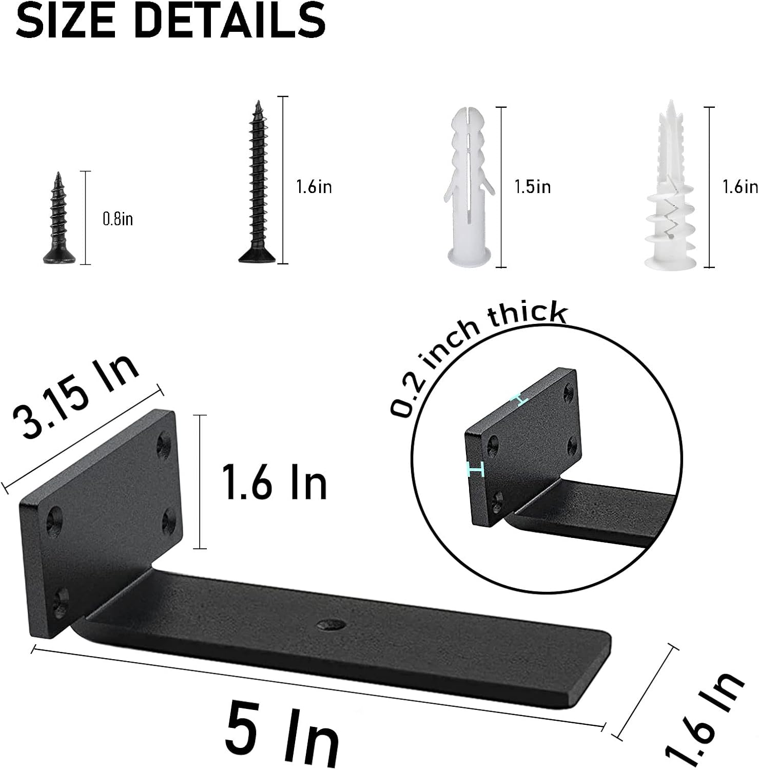 Heavy Duty Floating Shelf Brackets - 1/5 Inch Thick Industrial Black Metal L Brackets, Premium Solid Steel Shelf Supports for Shelves - 5 Inch Heavy Floating Shelves Hardware (4Pcs) - Image 3