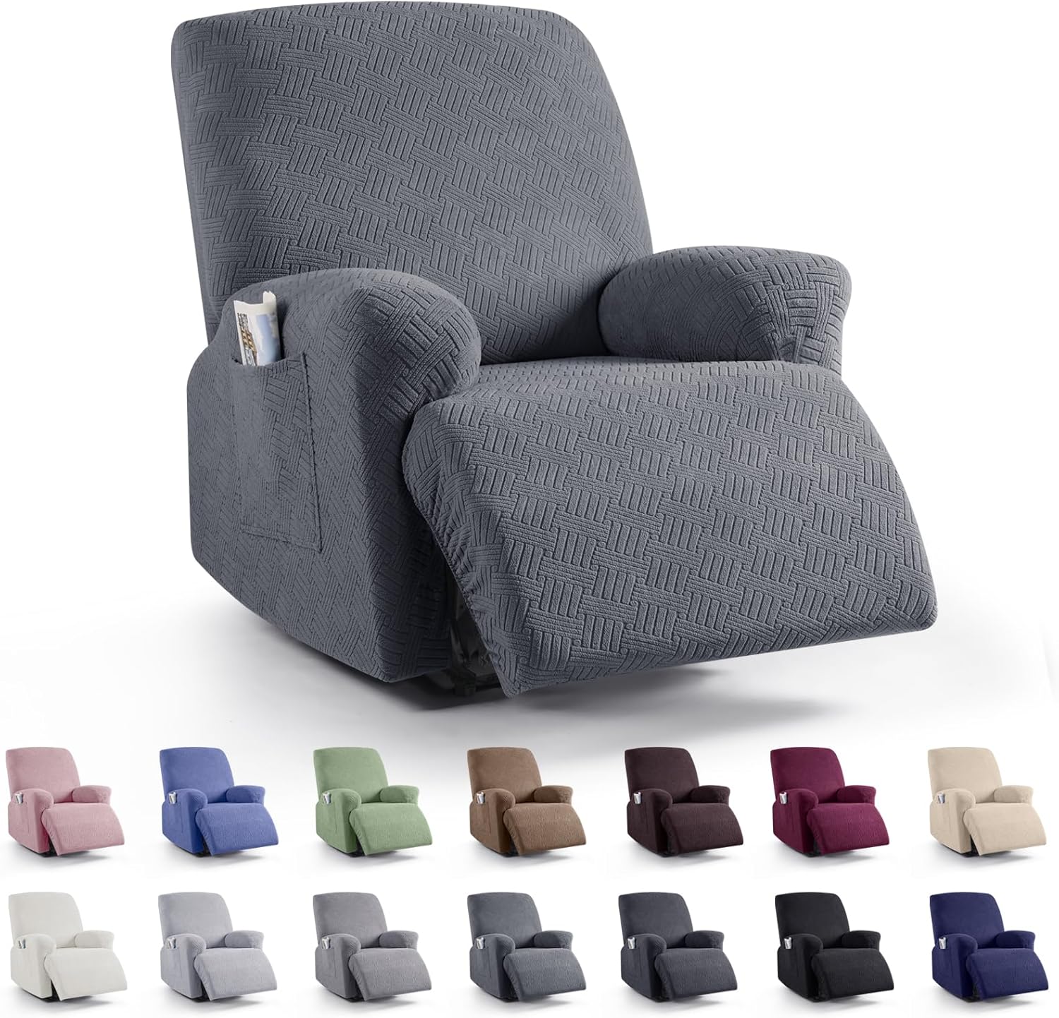 Recliner Covers, Stretch Reclining Chair Covers, Recliner Sofa Slipcovers Stripe Jacquard Recliner Couch Covers Furniture Protector Covers for Pet Kid (1 Seater, Dark Gray) - Image 1