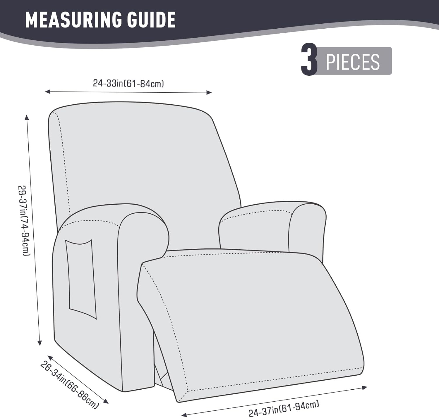 Recliner Covers, Stretch Reclining Chair Covers, Recliner Sofa Slipcovers Stripe Jacquard Recliner Couch Covers Furniture Protector Covers for Pet Kid (1 Seater, Dark Gray) - Image 6