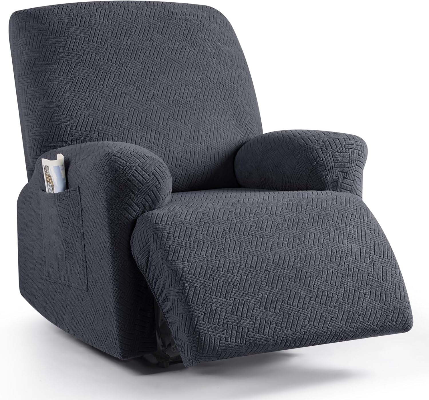 Recliner Covers, Stretch Reclining Chair Covers, Recliner Sofa Slipcovers Stripe Jacquard Recliner Couch Covers Furniture Protector Covers for Pet Kid (1 Seater, Deep Gray) - Image 1
