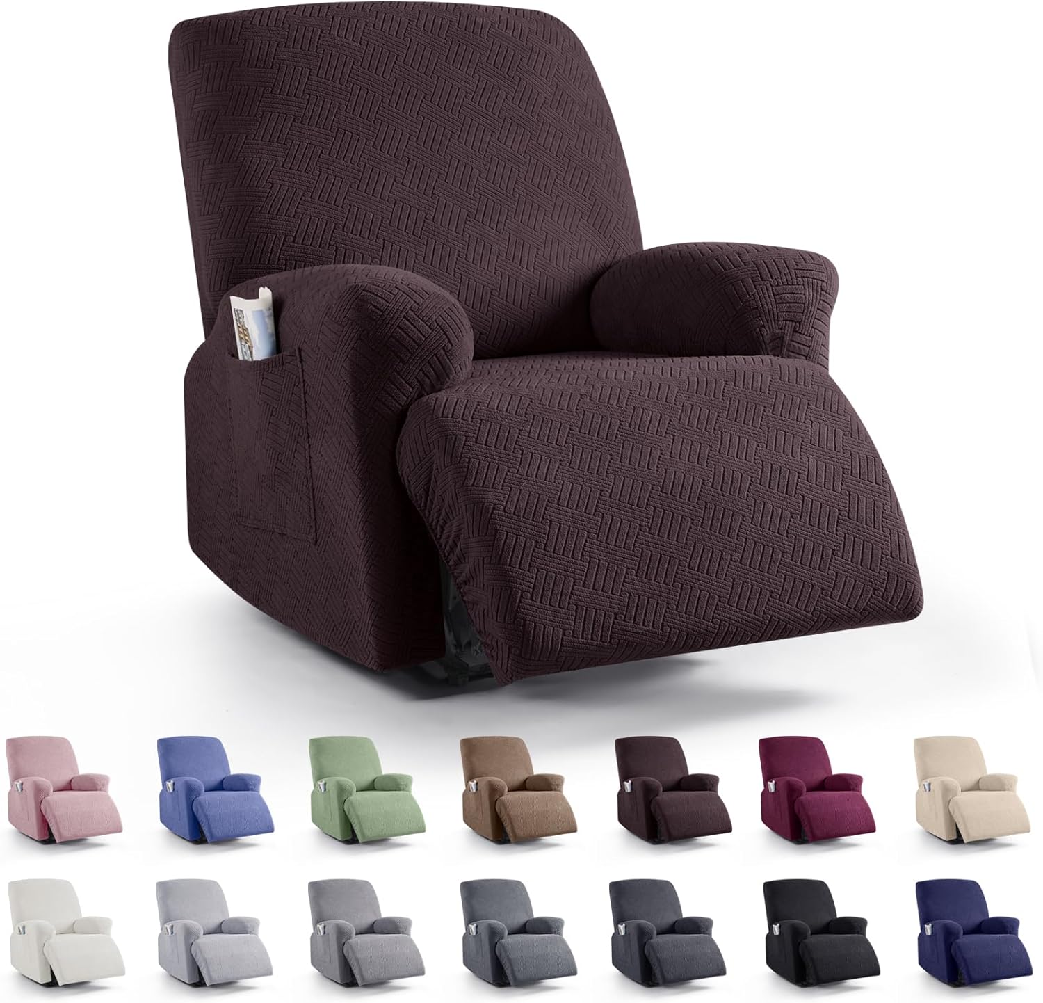 Recliner Covers, Stretch Reclining Chair Covers, Recliner Sofa Slipcovers Stripe Jacquard Recliner Couch Covers Furniture Protector Covers for Pet Kid (1 Seater, Dark Coffee) - Image 1