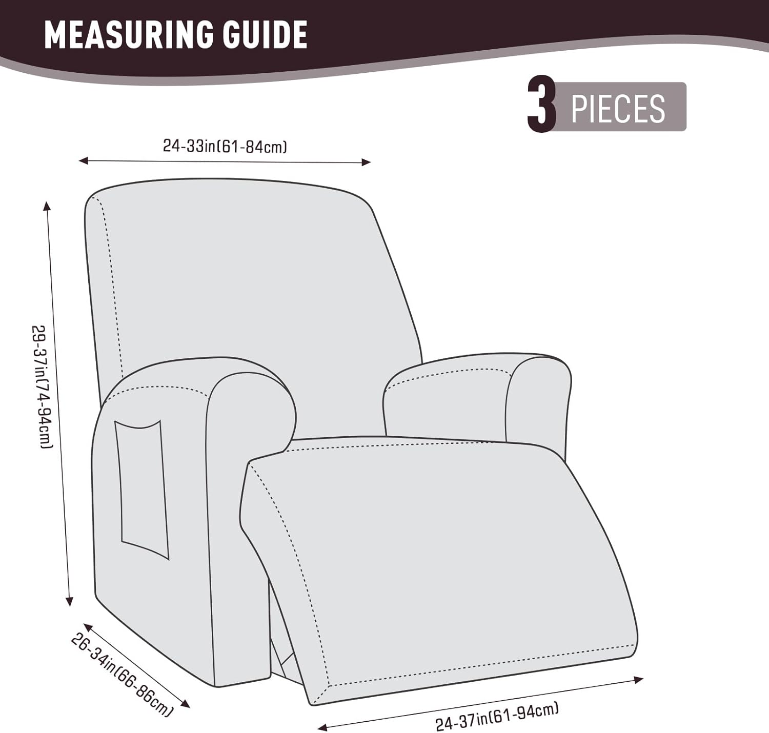 Recliner Covers, Stretch Reclining Chair Covers, Recliner Sofa Slipcovers Stripe Jacquard Recliner Couch Covers Furniture Protector Covers for Pet Kid (1 Seater, Dark Coffee) - Image 6