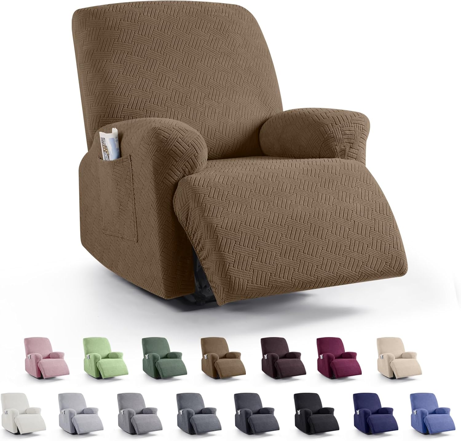 Recliner Covers, Stretch Reclining Chair Covers, Recliner Sofa Slipcovers Stripe Jacquard Recliner Couch Covers Furniture Protector Covers for Pet Kid (1 Seater, Light Coffee) - Image 1