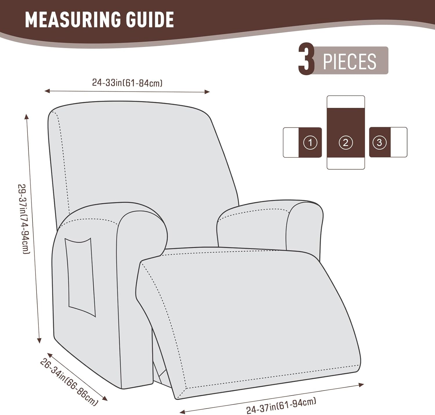 Recliner Covers, Stretch Reclining Chair Covers, Recliner Sofa Slipcovers Stripe Jacquard Recliner Couch Covers Furniture Protector Covers for Pet Kid (1 Seater, Light Coffee) - Image 6