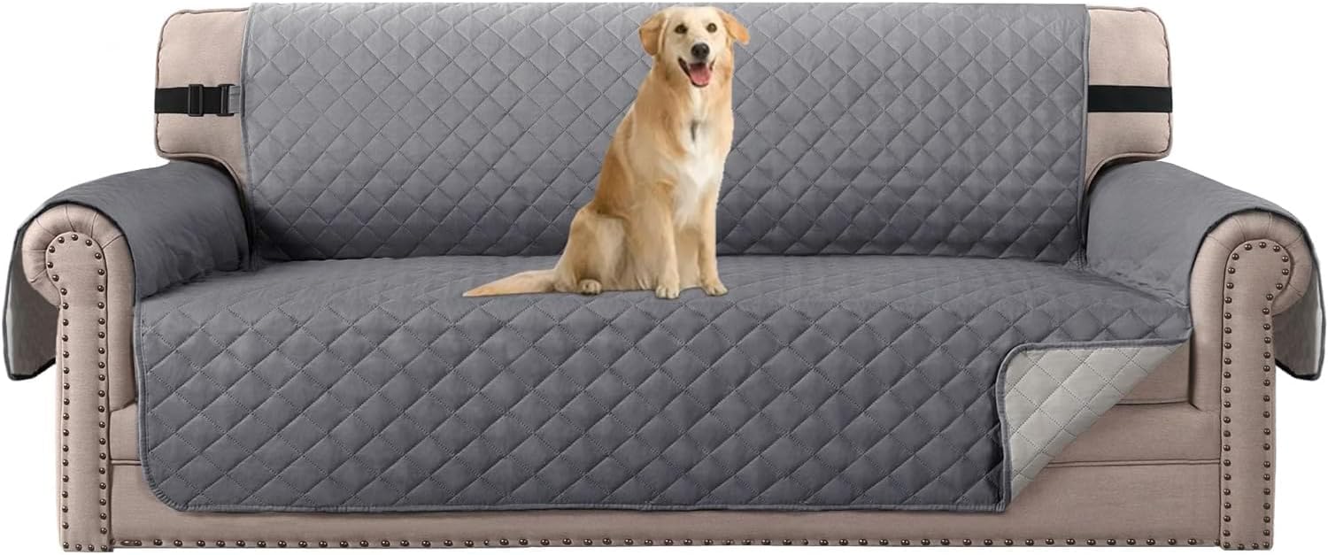 Reversible Sofa Cover for 3 Cushion Couch Water Resistant Couch Cover for Dogs Non Slip Furniture Protector Cover with Elastic Strap for Pet Cat (Seat Width: 66