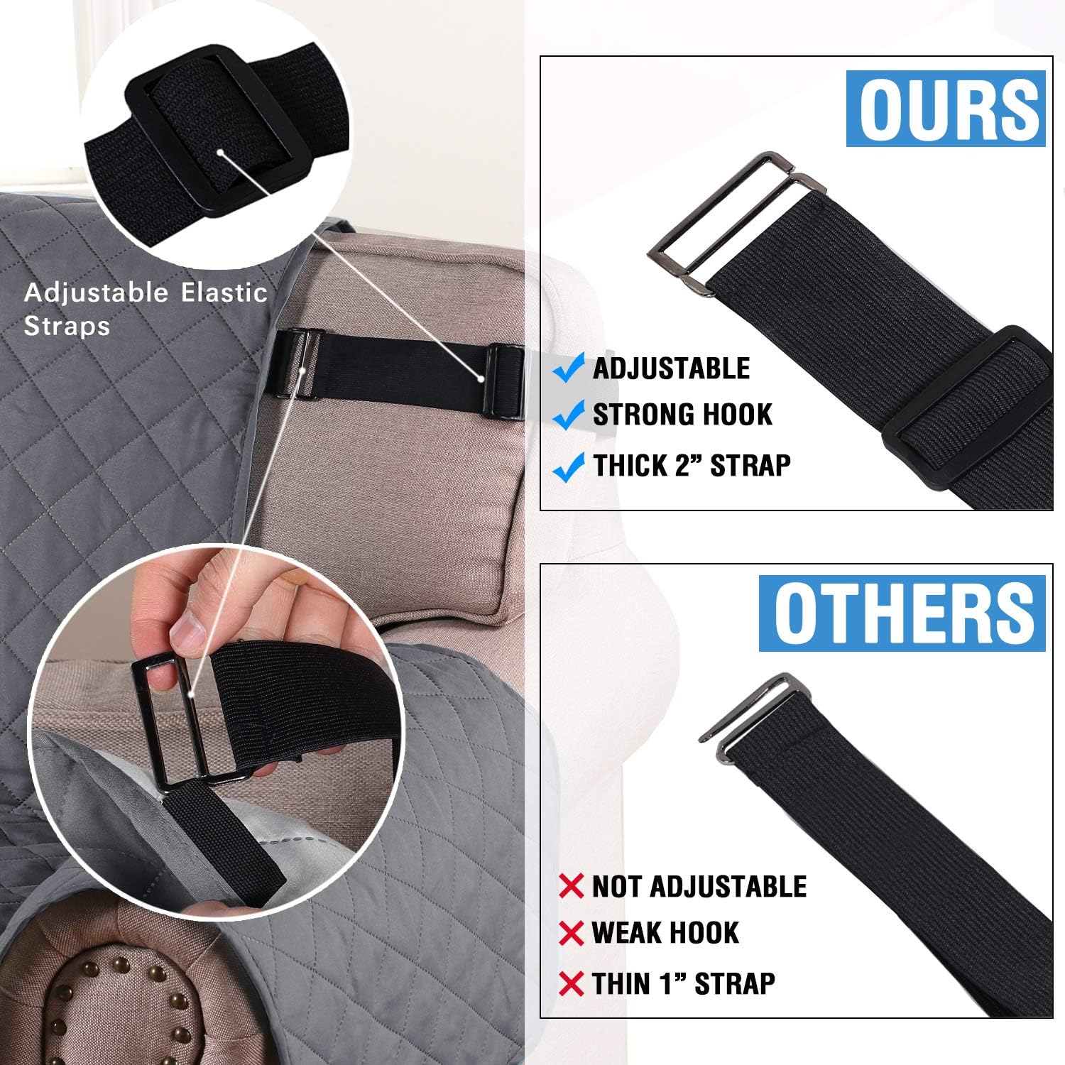 Reversible Sofa Cover for 3 Cushion Couch Water Resistant Couch Cover for Dogs Non Slip Furniture Protector Cover with Elastic Strap for Pet Cat (Seat Width: 66