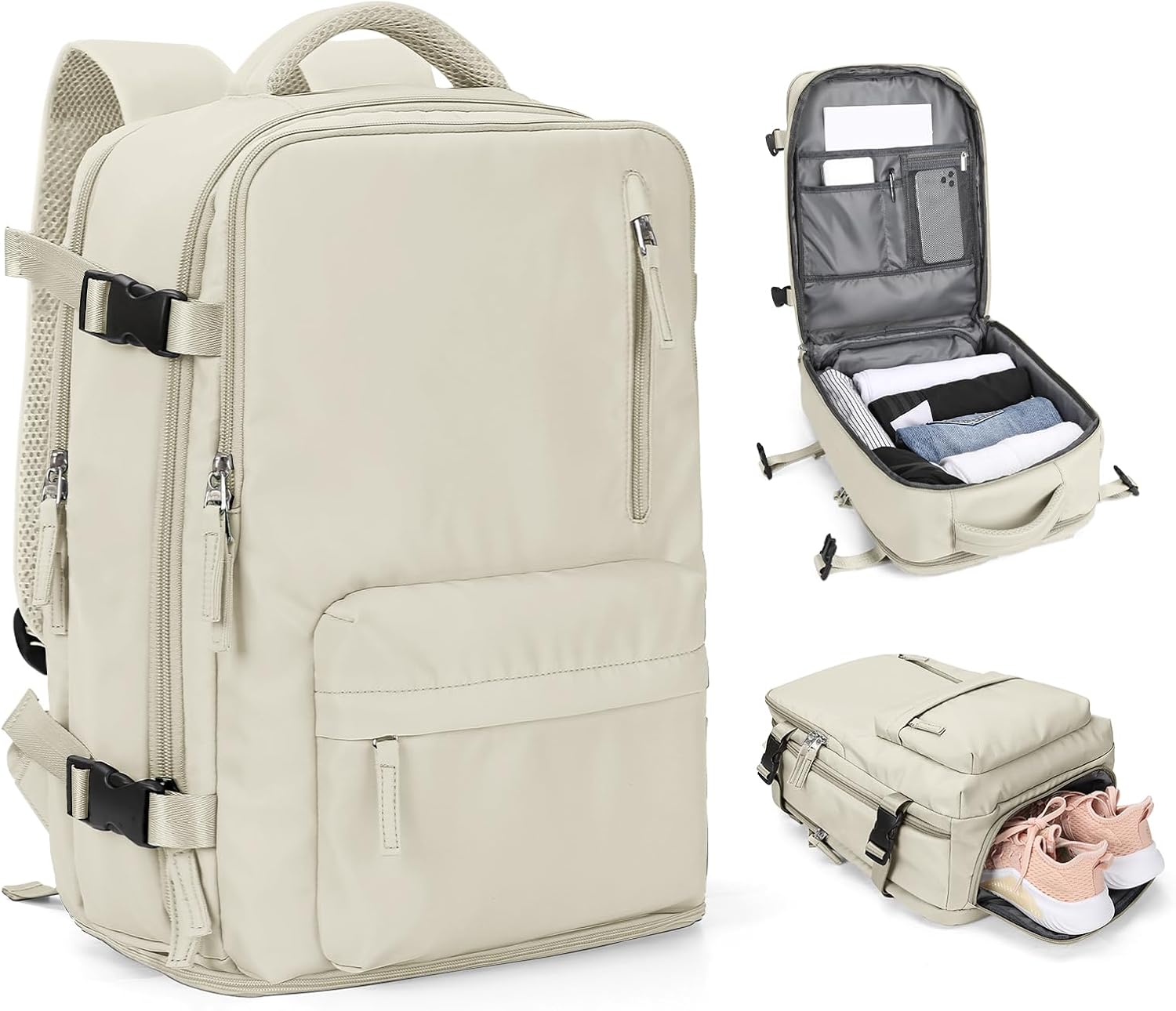 Cabin Bags for Travel, Underseat Carry on Hand Luggage Backpack for Women Airplane Approved Travel Backpack Personal Item Travel Bag 14 inch Laptop Backpack for Business Casual Work Beige - Image 1