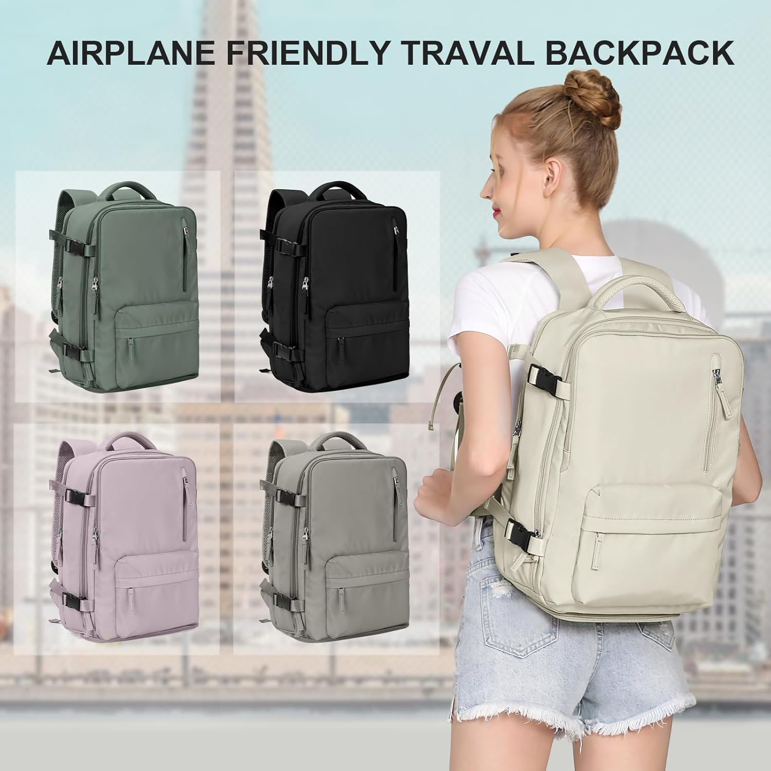 Cabin Bags for Travel, Underseat Carry on Hand Luggage Backpack for Women Airplane Approved Travel Backpack Personal Item Travel Bag 14 inch Laptop Backpack for Business Casual Work Beige - Image 2
