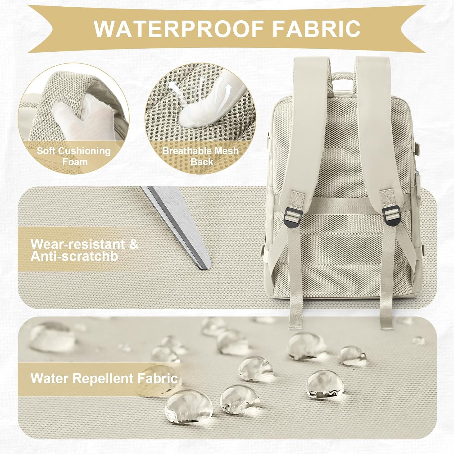 Cabin Bags for Travel, Underseat Carry on Hand Luggage Backpack for Women Airplane Approved Travel Backpack Personal Item Travel Bag 14 inch Laptop Backpack for Business Casual Work Beige - Image 6