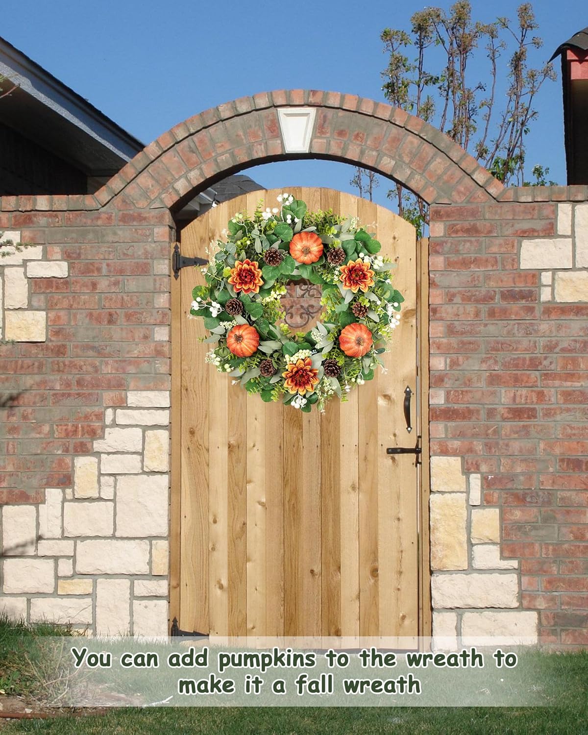Green Eucalyptus Leaves Front Door Wreath,  24 Inch Artificial Spring Summer Greenery Wreath Front Door Decoration Boxwood with Big Berries Farmhouse Outdoor Year-Round - Indoor/Outdoor - Image 8