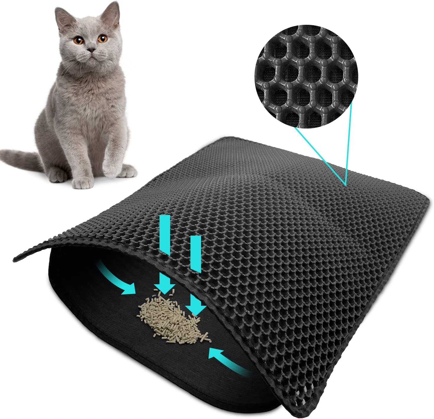 Cat Litter Mat Trapper – 60x45cm Double-Layer Honeycomb Design, Waterproof & Urine-Proof, Traps Litter to Keep Floors Clean - Image 1