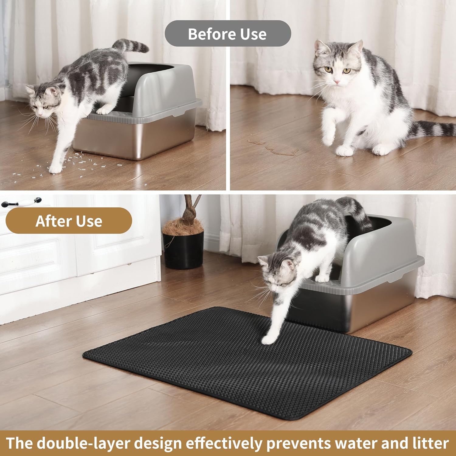 Cat Litter Mat Trapper – 60x45cm Double-Layer Honeycomb Design, Waterproof & Urine-Proof, Traps Litter to Keep Floors Clean - Image 3