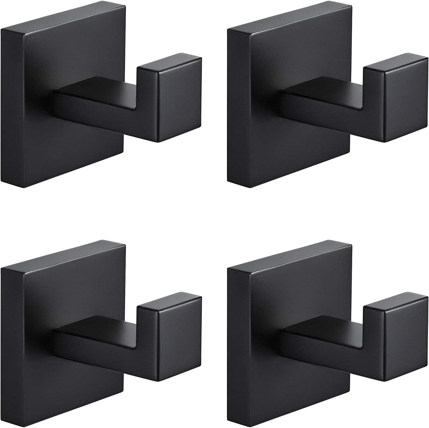 4 Pack Bathroom Towel Hooks, Screw-in Square Matte Black Wall Hooks Robe Hook, Anti-Rust SUS304 Stainless Steel Heavy-Duty Door Hanger Coat Hook, Sturdy for Bathroom/Bedroom/Kitchen/Hotel - Image 1