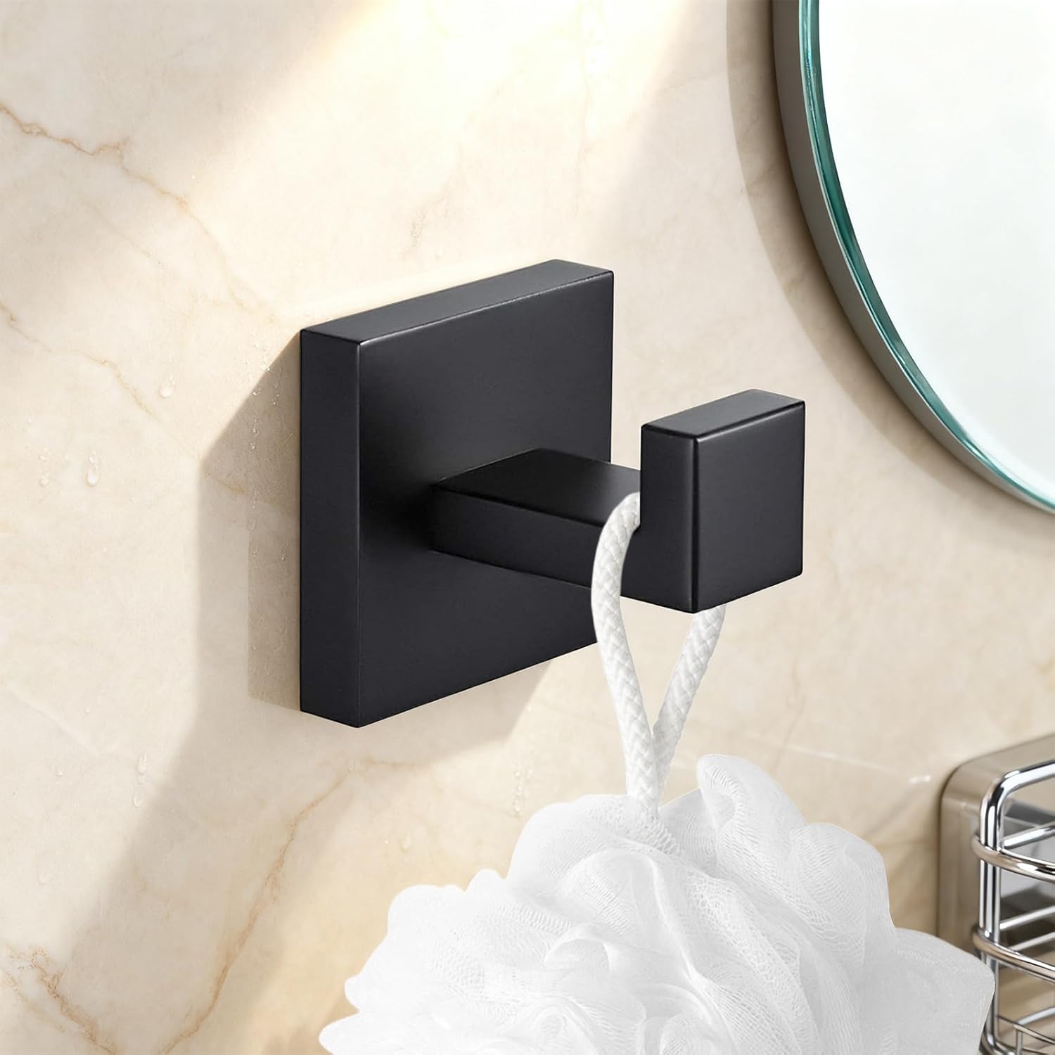 4 Pack Bathroom Towel Hooks, Screw-in Square Matte Black Wall Hooks Robe Hook, Anti-Rust SUS304 Stainless Steel Heavy-Duty Door Hanger Coat Hook, Sturdy for Bathroom/Bedroom/Kitchen/Hotel - Image 2
