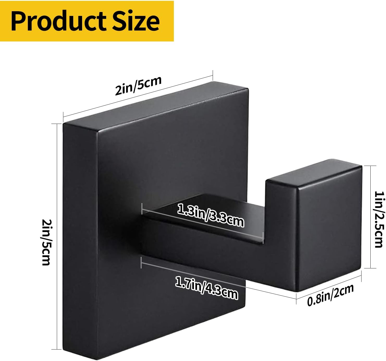 4 Pack Bathroom Towel Hooks, Screw-in Square Matte Black Wall Hooks Robe Hook, Anti-Rust SUS304 Stainless Steel Heavy-Duty Door Hanger Coat Hook, Sturdy for Bathroom/Bedroom/Kitchen/Hotel - Image 4