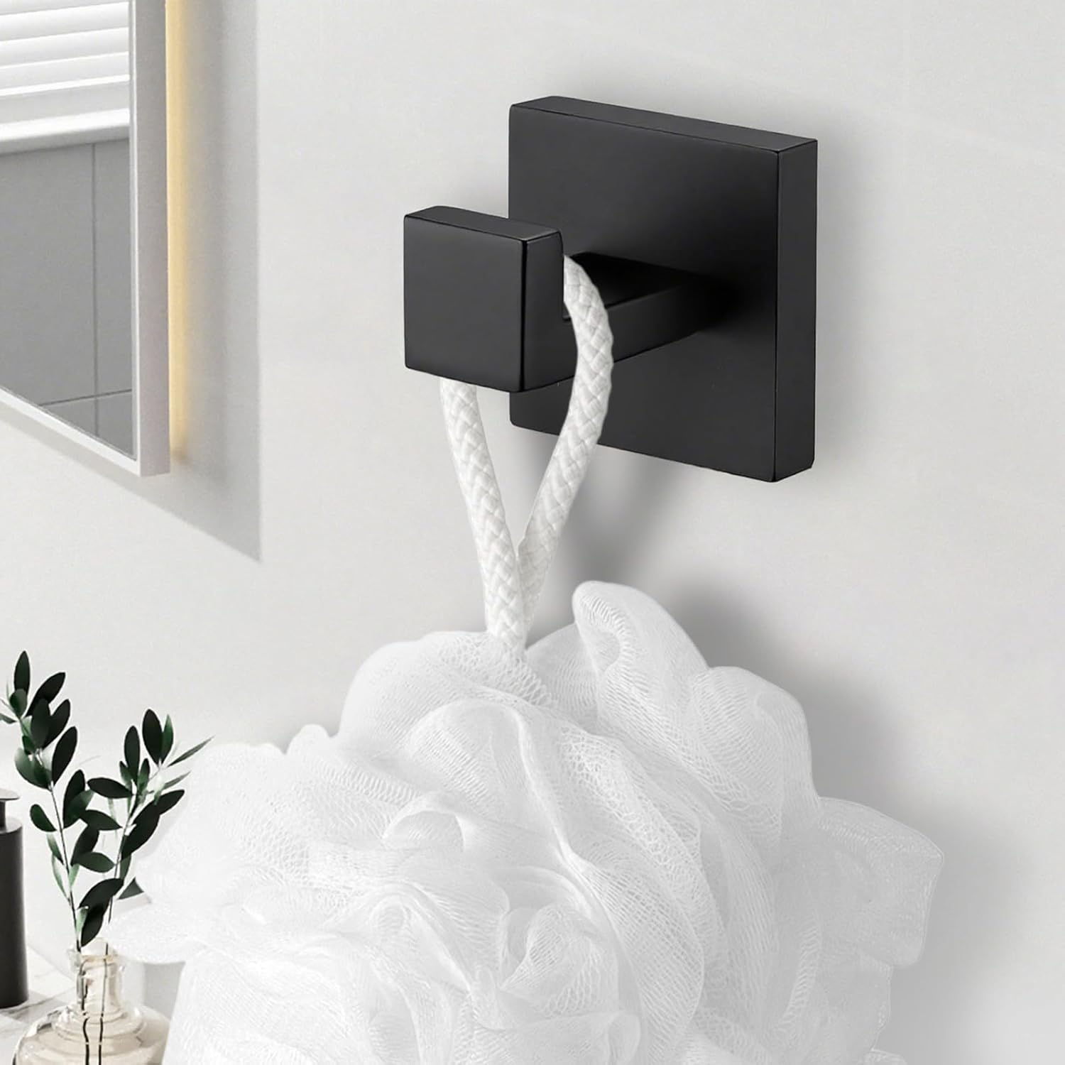 4 Pack Bathroom Towel Hooks, Screw-in Square Matte Black Wall Hooks Robe Hook, Anti-Rust SUS304 Stainless Steel Heavy-Duty Door Hanger Coat Hook, Sturdy for Bathroom/Bedroom/Kitchen/Hotel - Image 8