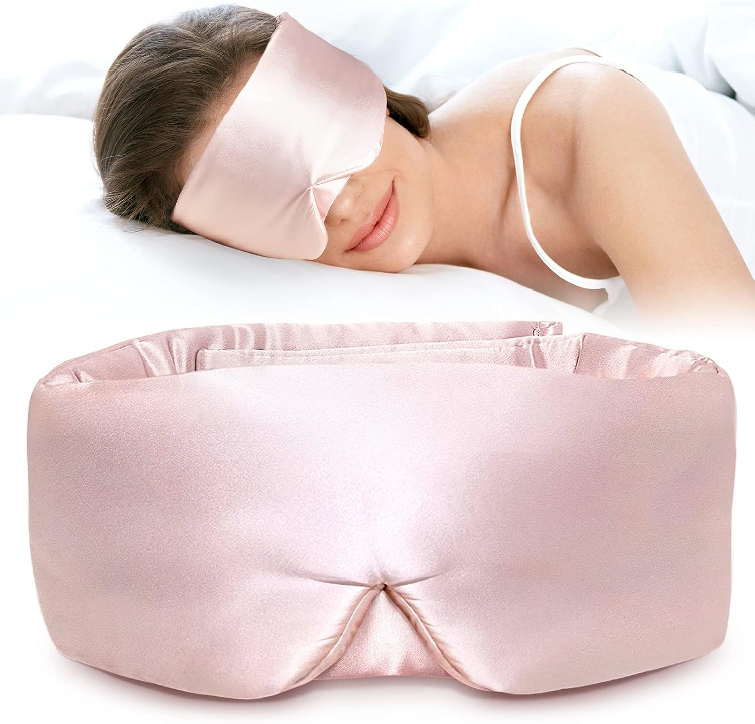 Silk Sleep Mask for Side Sleeper, Eye Mask Sleeping for Women Men 100% 22 Momme Pure Mulberry Silk, Face-Hugging Padded Silk Eye Cover for Sleeping with Adjustable Band (Pink) - Image 1