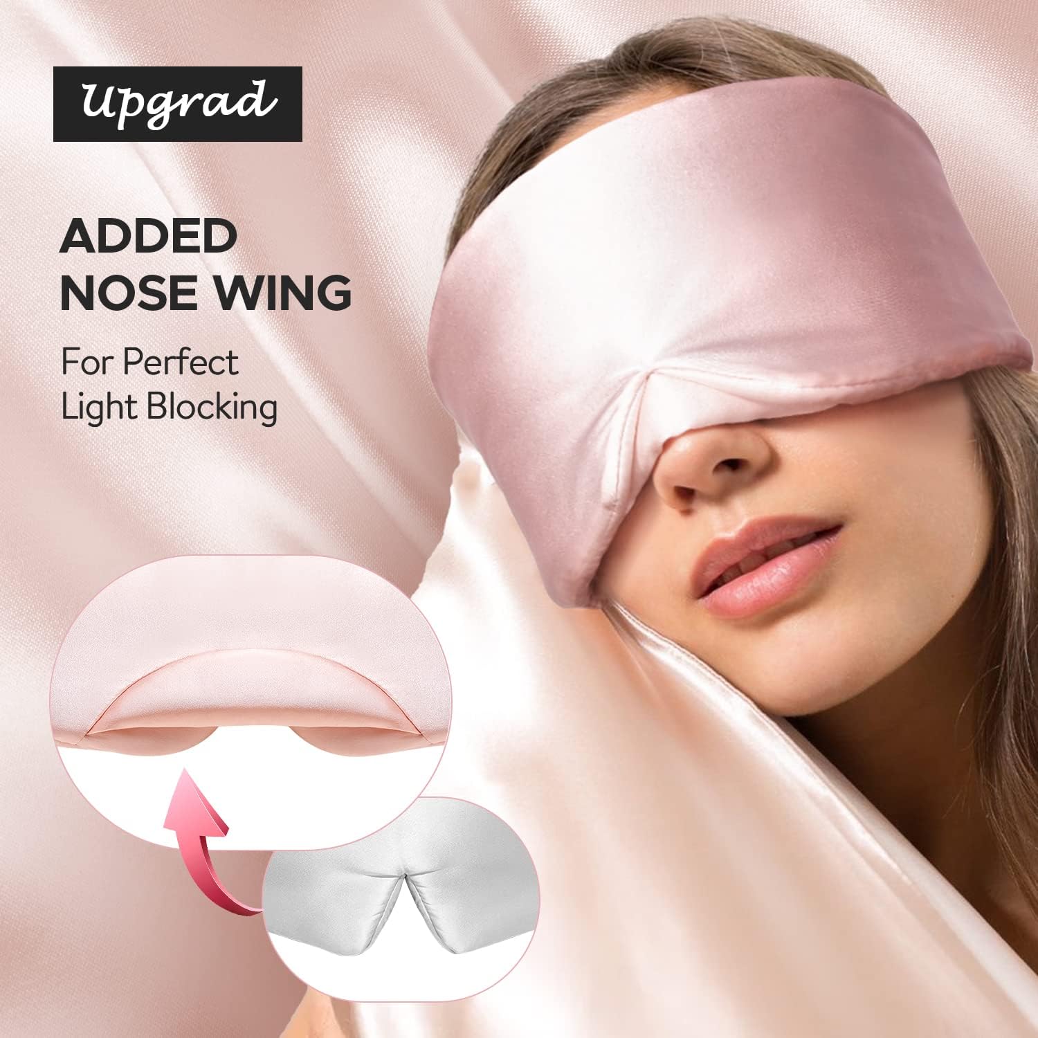 Silk Sleep Mask for Side Sleeper, Eye Mask Sleeping for Women Men 100% 22 Momme Pure Mulberry Silk, Face-Hugging Padded Silk Eye Cover for Sleeping with Adjustable Band (Pink) - Image 3