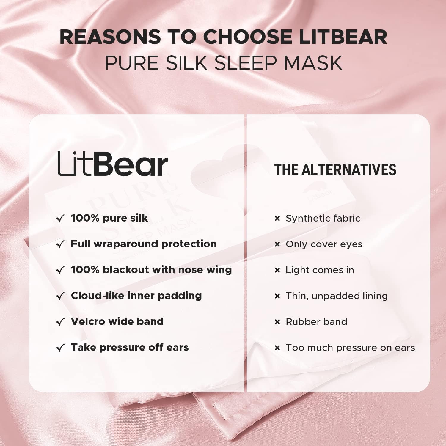 Silk Sleep Mask for Side Sleeper, Eye Mask Sleeping for Women Men 100% 22 Momme Pure Mulberry Silk, Face-Hugging Padded Silk Eye Cover for Sleeping with Adjustable Band (Pink) - Image 6