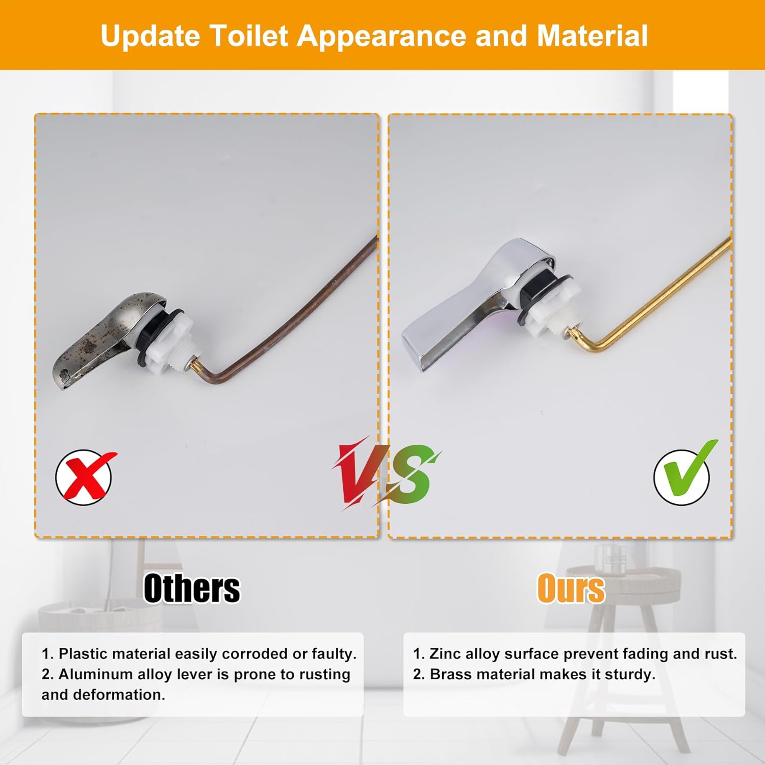 Universal Front Mount Toilet Handle Tank Flush Lever Replacement Handle with Stainless Steel Flapper Chains for Most Front Mount Toilets- Chrome Finish Toilet Handle - Image 6
