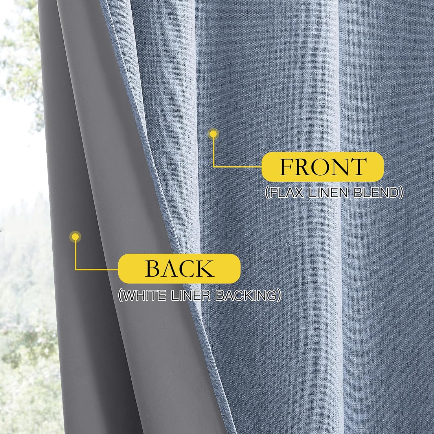 Stone Blue Vintage Linen 100% Blackout Curtains for Living Room,Thermal Insulated Curtains 63