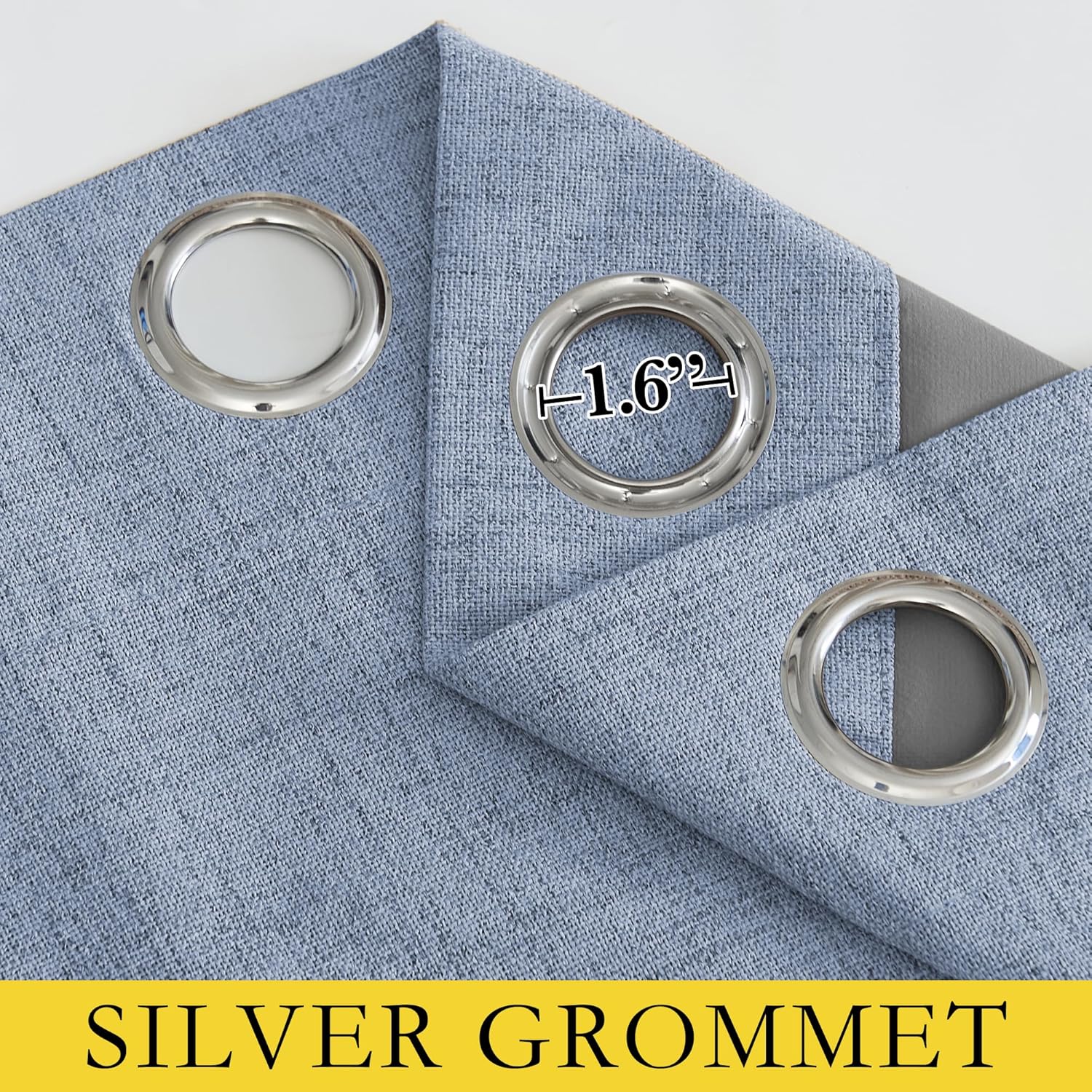 Stone Blue Vintage Linen 100% Blackout Curtains for Living Room,Thermal Insulated Curtains 63
