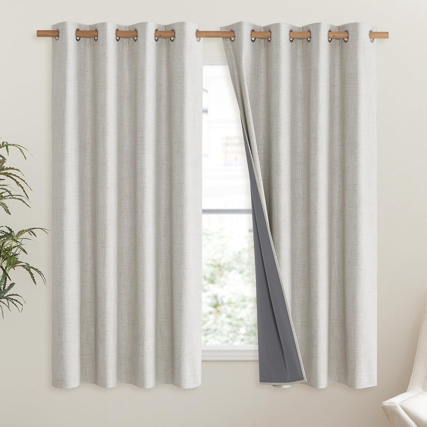 Snowbound Vintage Linen 100% Blackout Curtains for Living Room,Thermal Insulated Curtains 63