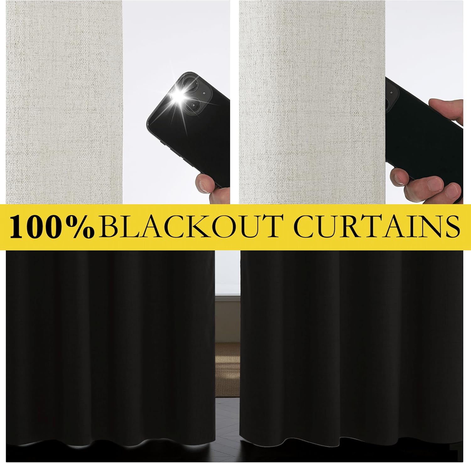 Snowbound Vintage Linen 100% Blackout Curtains for Living Room,Thermal Insulated Curtains 63