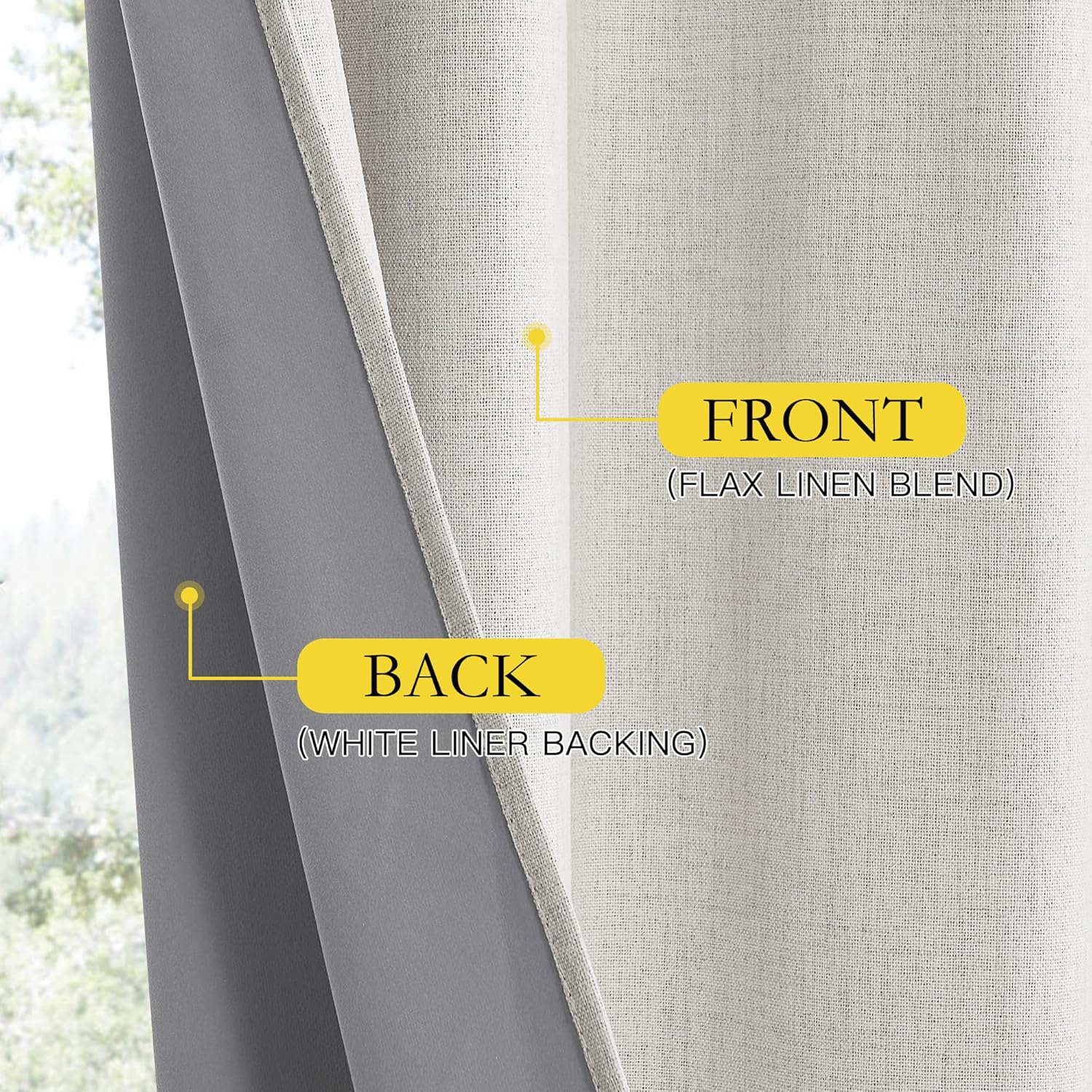 Snowbound Vintage Linen 100% Blackout Curtains for Living Room,Thermal Insulated Curtains 63