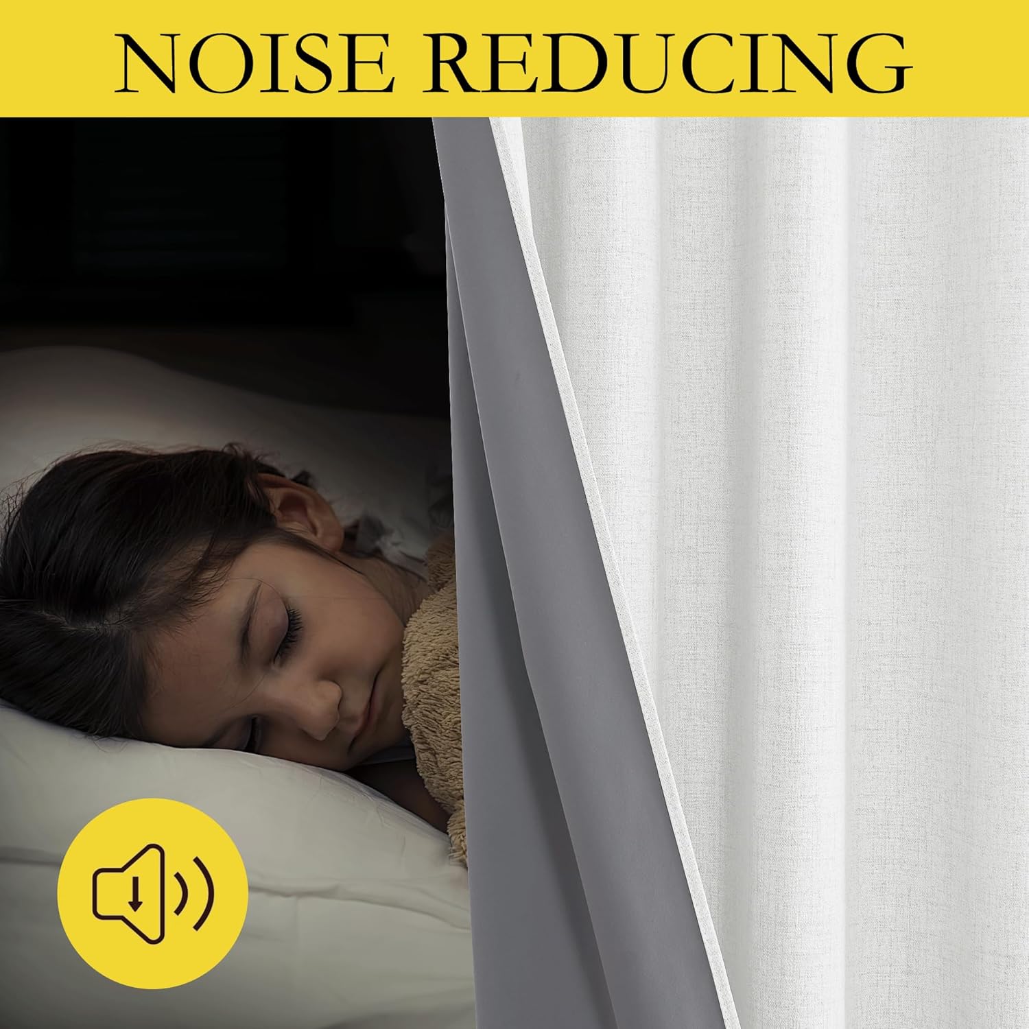 100% Absolutely Blackout Linen Curtains with Thermal Insulated White Liner,Greyish White,52