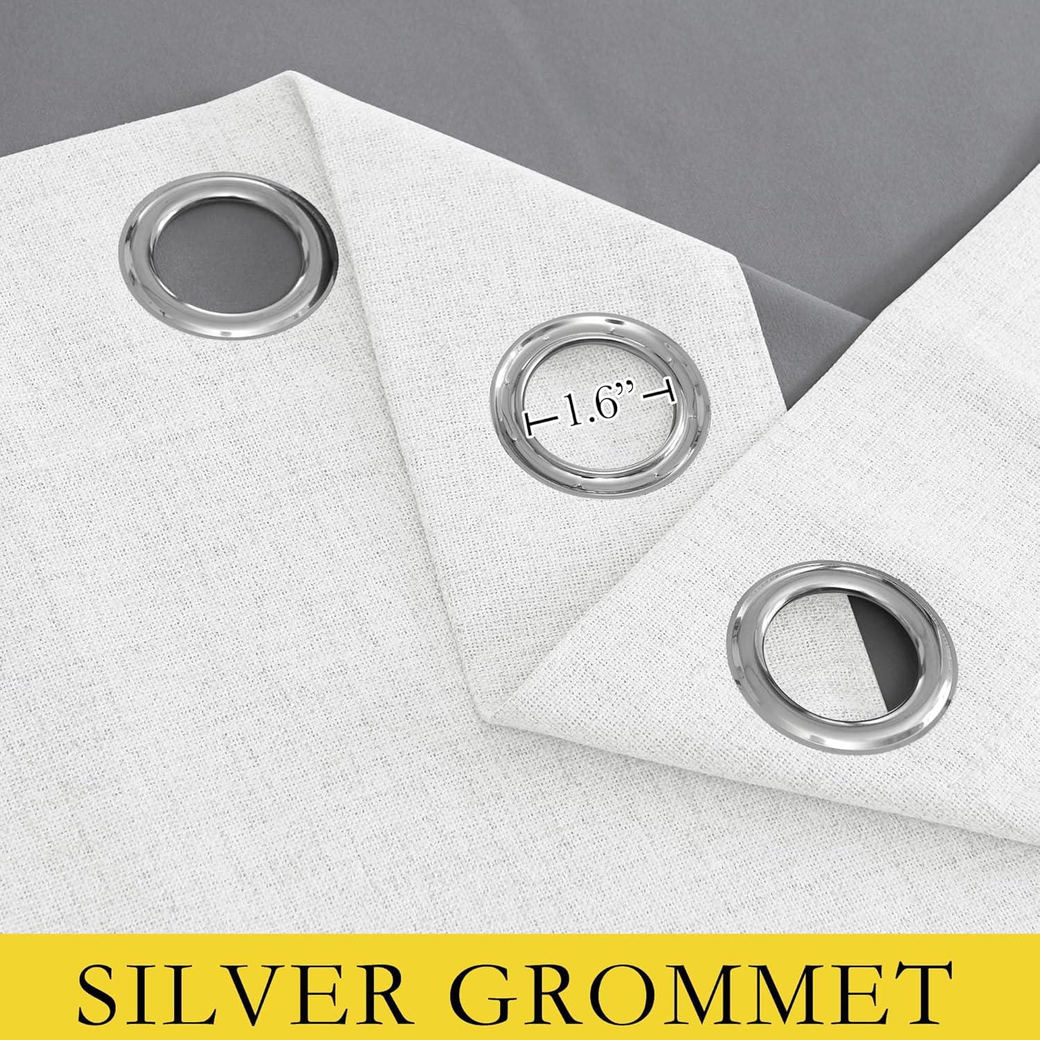 100% Absolutely Blackout Linen Curtains with Thermal Insulated White Liner,Greyish White,52