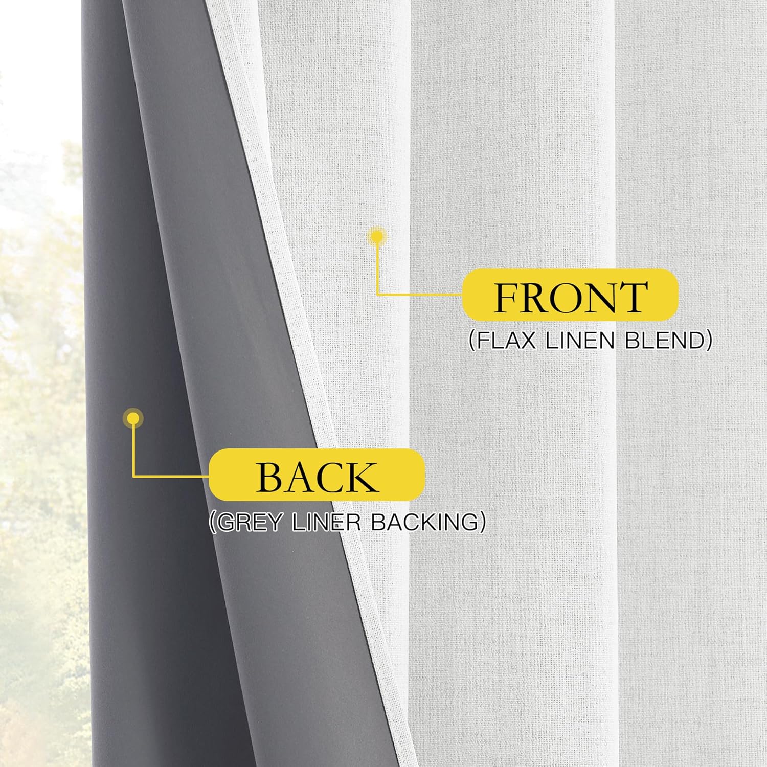100% Absolutely Blackout Linen Curtains with Thermal Insulated White Liner,Greyish White,52