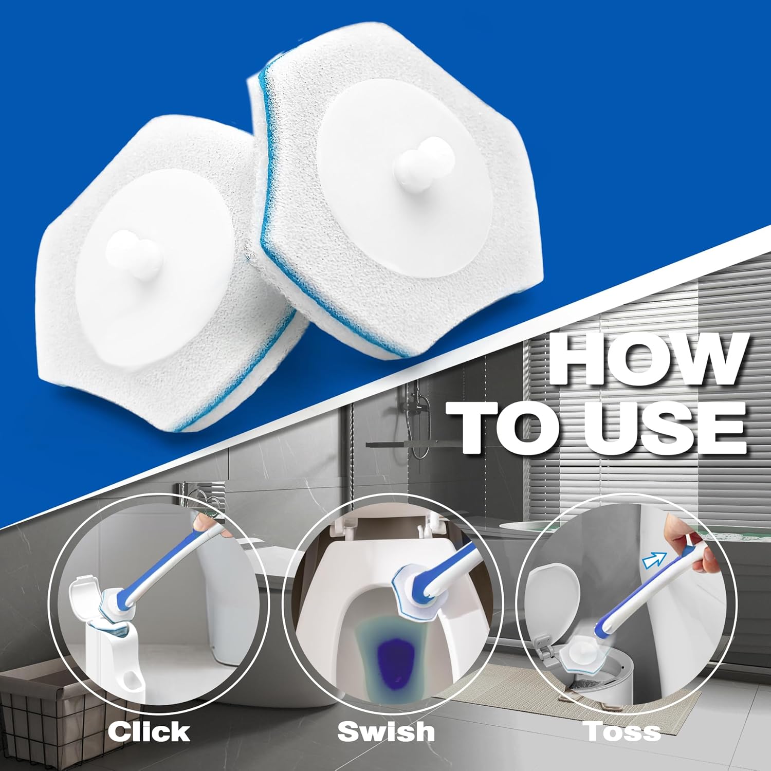 Disposable Toilet Brush with 48PCS Wand Cleaner Refills, Wall Mounted Toilet Bowl Brush Holder Set, Bathroom Cleaning System for Sink Bathtub Wash Basin (Blue) - Image 8