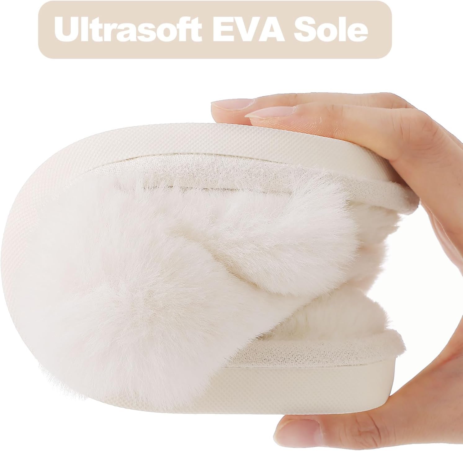 Women's Fuzzy Slippers Cross Band Memory Foam House Slippers Open Toe - Image 4