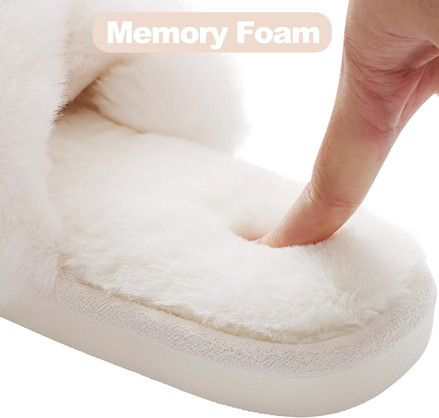 Women's Fuzzy Slippers Cross Band Memory Foam House Slippers Open Toe - Image 5